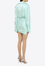 David Koma Draped Long-Sleeved Wool Mini Dress Green RE24DK59DSI/O_DAVID-AQ