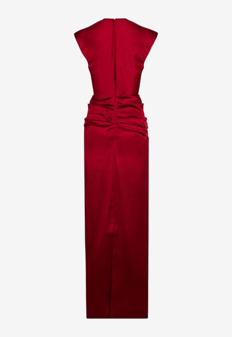 Max Mara Pianoforte Rea Draped Satin Maxi Dress Red REASI/P_MAXMP-007