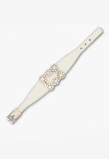Roger Vivier Floral Crystal Buckle Bracelet in Leather REWCO740200XMA1G73 1G73 White