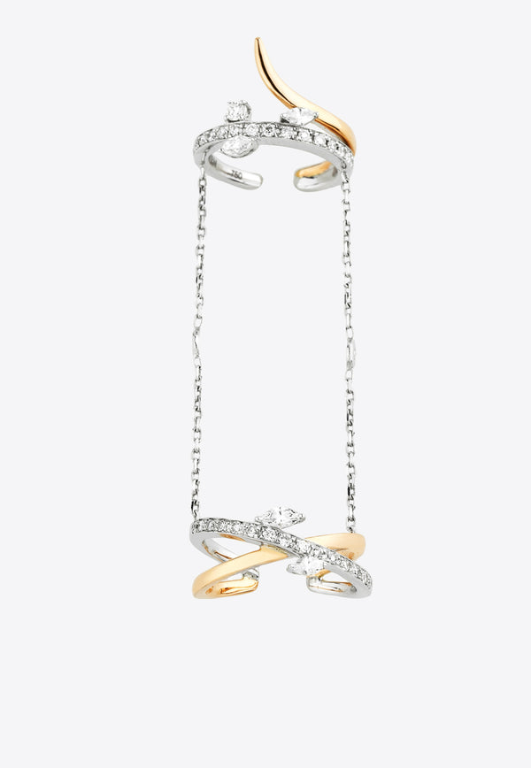 Yeprem Golden Strada Diamond Ring in 18-karat White and Yellow Gold with Chain RI1825