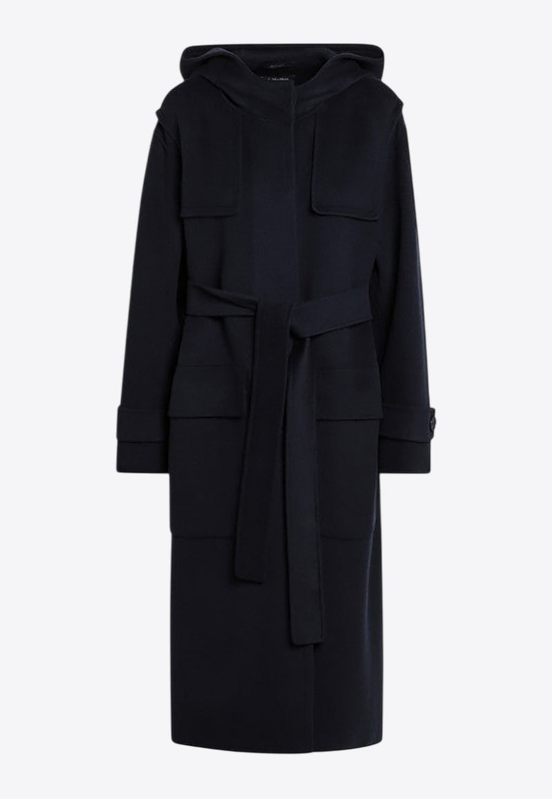 S Max Mara Rima Hooded Wool Coat with Belt Navy RIMAWO/R_MAXS-081