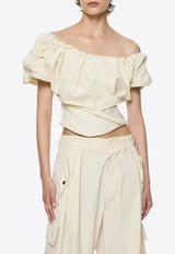 Paris Georgia Rio Off-Shoulder Draped Bodice Ecru RIOB001-BNE_ECRU
