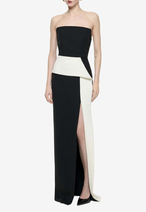 Roland Mouret Strapless Two-Tone Maxi Crepe Dress Black RM-AW24-006G-BBLACK/WHITE