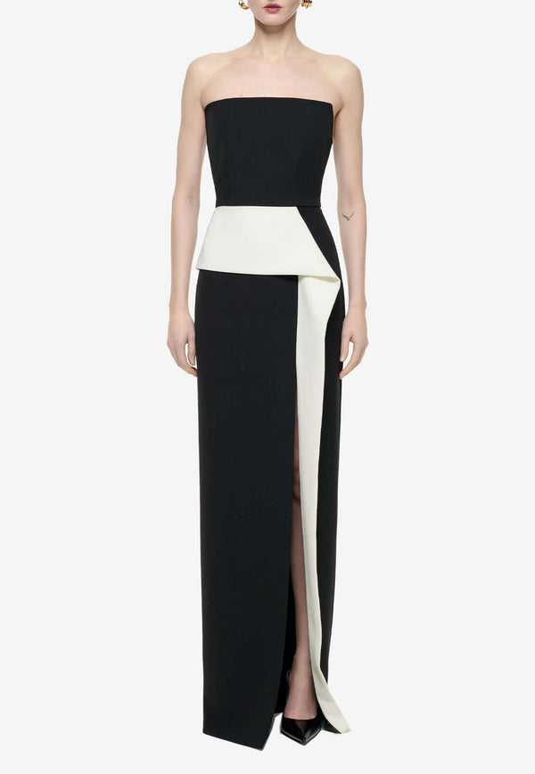 Roland Mouret Strapless Two-Tone Maxi Crepe Dress Black RM-AW24-006G-BBLACK/WHITE