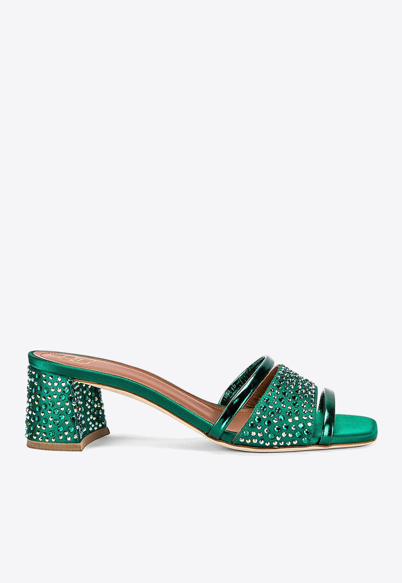 Malone Souliers Rosa 45 Crystal Embellished Satin Mules Green ROSA 45-2 EMERALD GREEN
