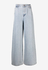 Self-Portrait Rhinestone-Embellished Wide-Leg Jeans RS24-818P-BLBLUE