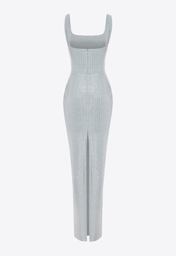 Rasario Crystal-Embellished Chiffon Maxi Dress Gray RS24F068DX020GREY