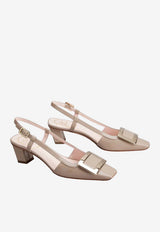 Roger Vivier Belle Vivier 45 Slingback Pumps in Patent Leather Beige RVW00625600D1P C415