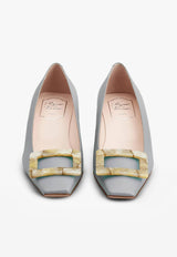 Roger Vivier Belle Vivier 45 Mother-of-Pearl Buckle Pumps in Leather RVW00627760BSSB206 B206 Gray