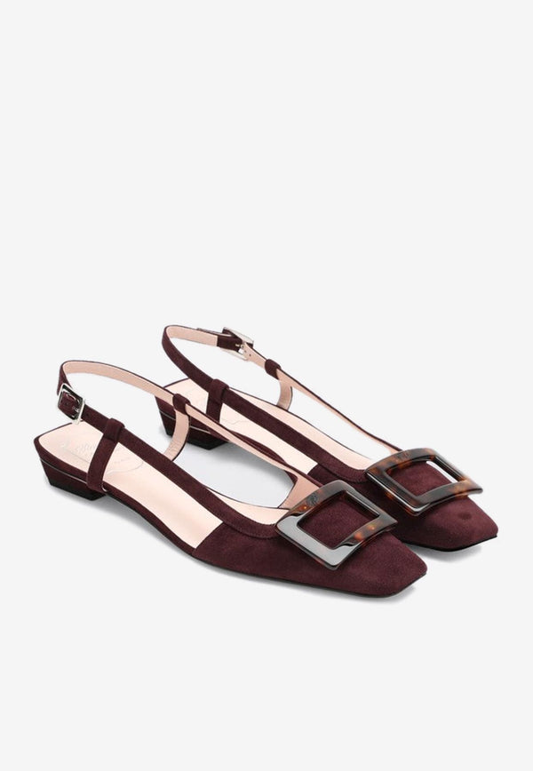 Roger Vivier Belle Vivier Suede Slingback Flats Burgundy RVW00743380HR0/R_ROGVI-R822