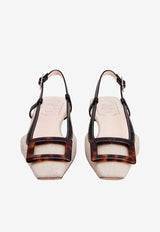 Roger Vivier Belle Vivier Canvas Slingback Flats Natural RVW00744490UYA 9R21