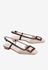 Roger Vivier Belle Vivier Canvas Slingback Flats Natural RVW00744490UYA 9R21