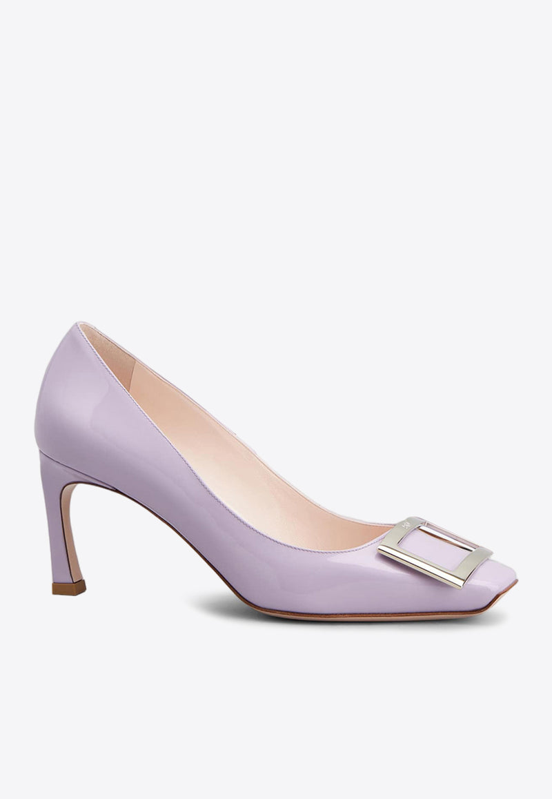 Roger Vivier Trompette 70 Metal Buckle Pumps in Patent Leather RVW40015280D1PL028 L028 Violet