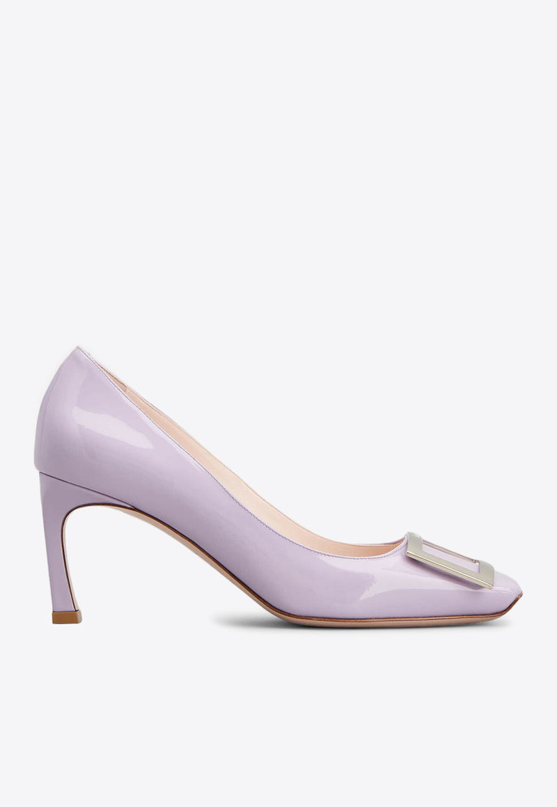 Roger Vivier Trompette 70 Metal Buckle Pumps in Patent Leather RVW40015280D1PL028 L028 Violet