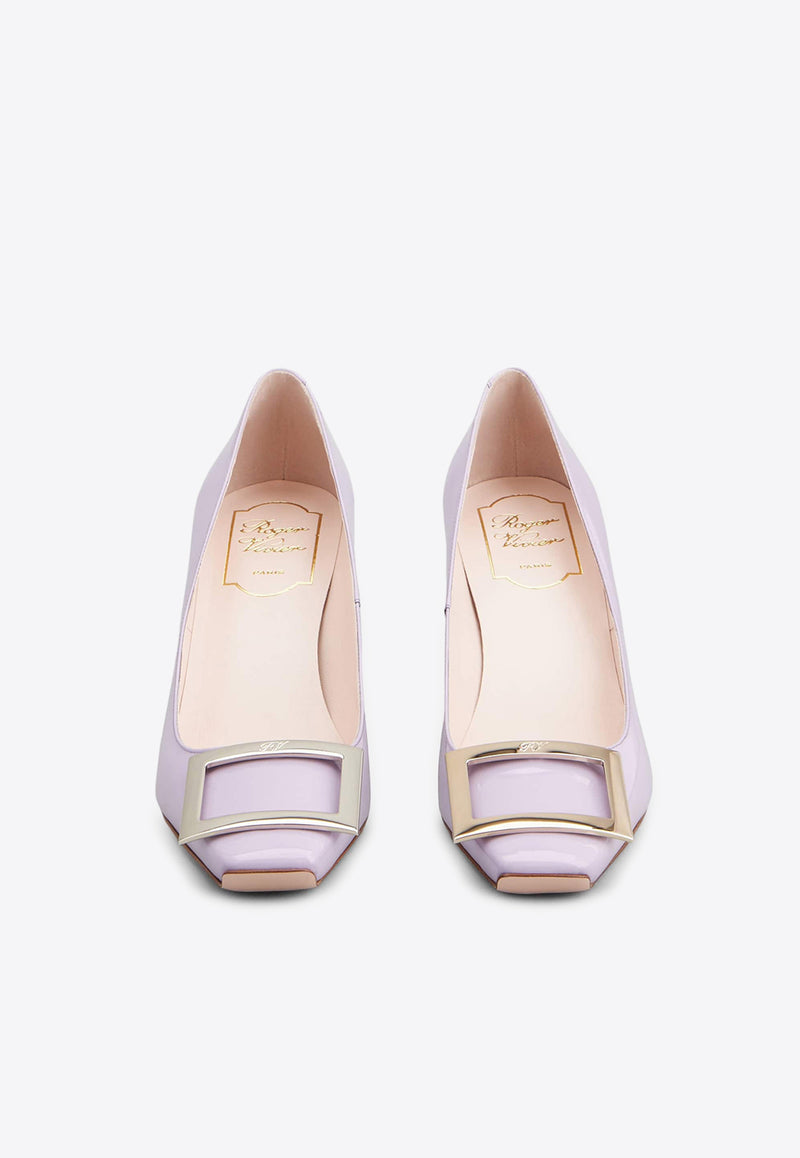 Roger Vivier Trompette 70 Metal Buckle Pumps in Patent Leather RVW40015280D1PL028 L028 Violet