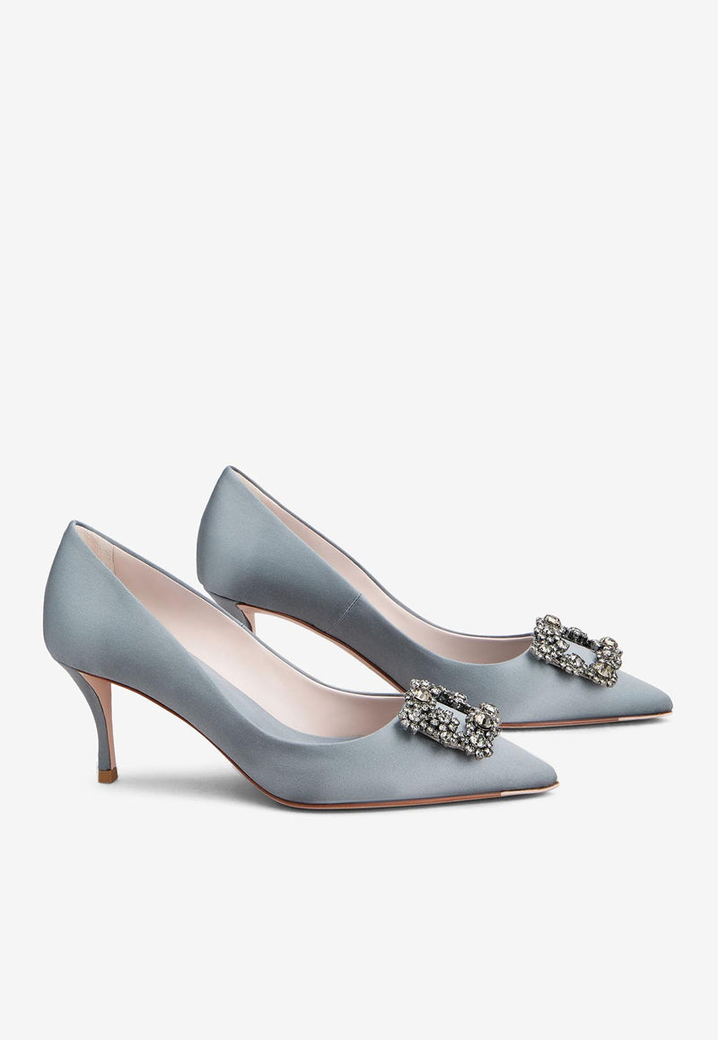 Roger Vivier Efflorescence 65 Crystal Embellished Satin Pumps RVW41417620RS0B406 B406 Gray