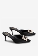 Roger Vivier Efflorescence 65 Crystal Buckle Satin Mules RVW41441400RS0B999 B999 Black