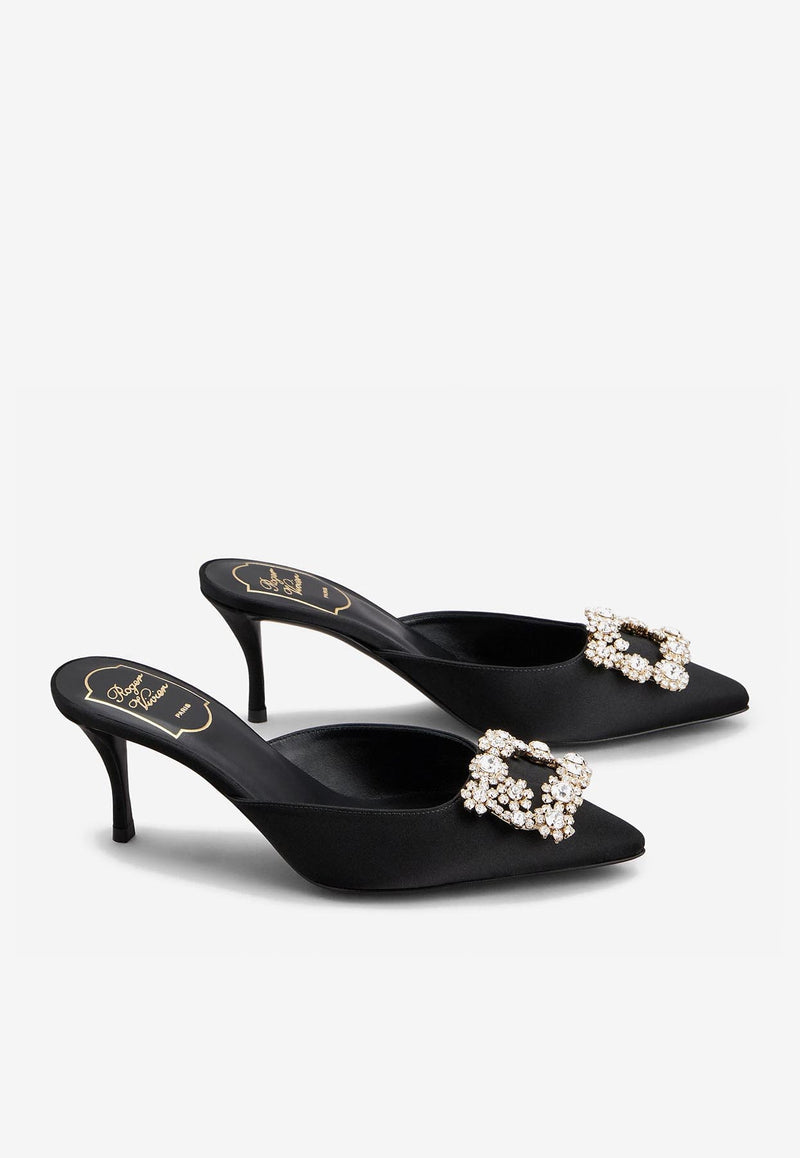 Roger Vivier Efflorescence 65 Crystal Buckle Satin Mules RVW41441400RS0B999 B999 Black