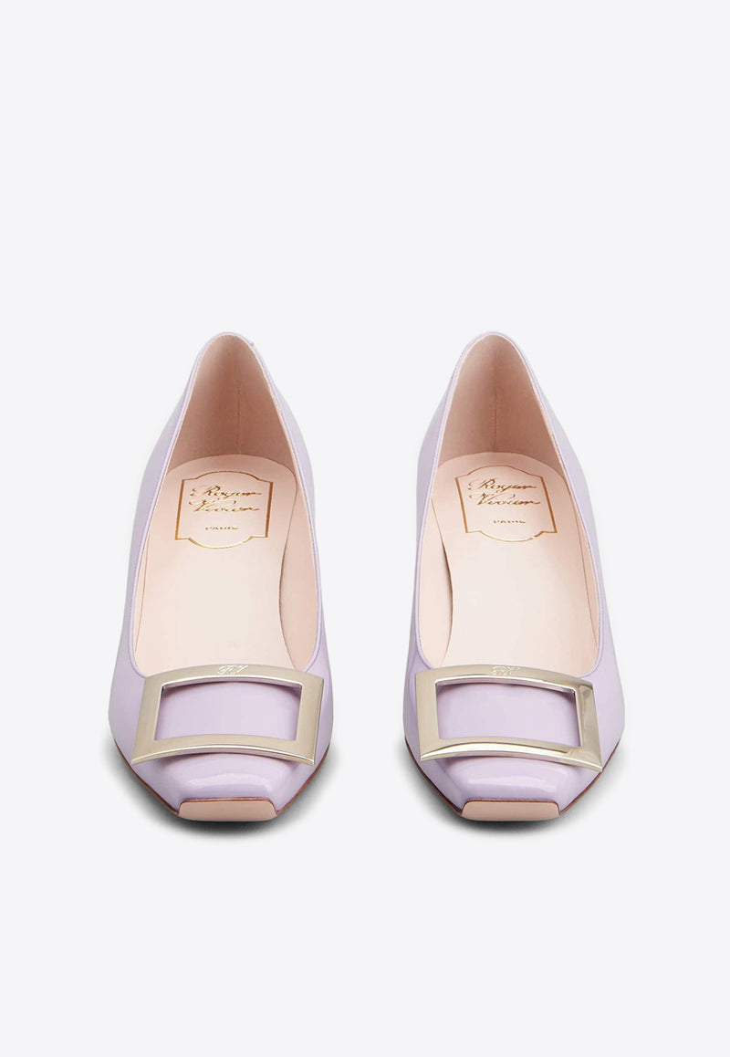 Roger Vivier Trompette 45 Metal Buckle Pumps in Patent Leather RVW44815280D1PL028 L028 Violet