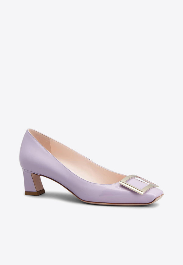 Roger Vivier Trompette 45 Metal Buckle Pumps in Patent Leather RVW44815280D1PL028 L028 Violet