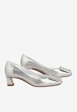 Roger Vivier Trompette 45 Pumps in Metallic Leather Silver RVW44844010KAC B200