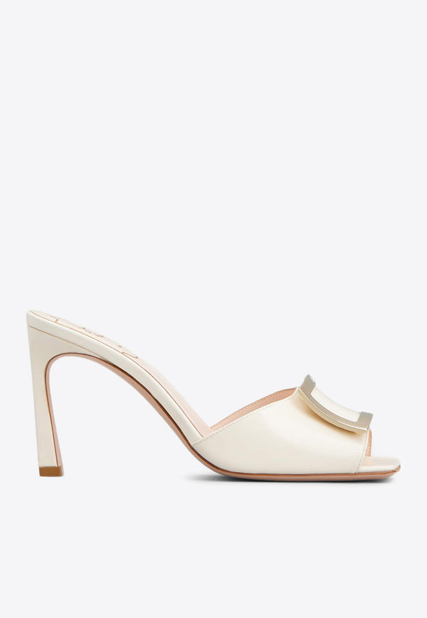 Roger Vivier Trompette 85 Metal Buckle Mules in Patent Leather RVW60337750D1PC019 C019 Off-white