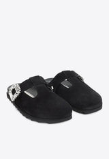 Roger Vivier Slidy Viv' Suede Flat Mules Black RVW62542100HG0/R_ROGVI-B999