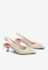 Roger Vivier Virgule 55 Buckle Slingback Pumps in Patent Leather RVW63831440D1PC019 C019 Off-white