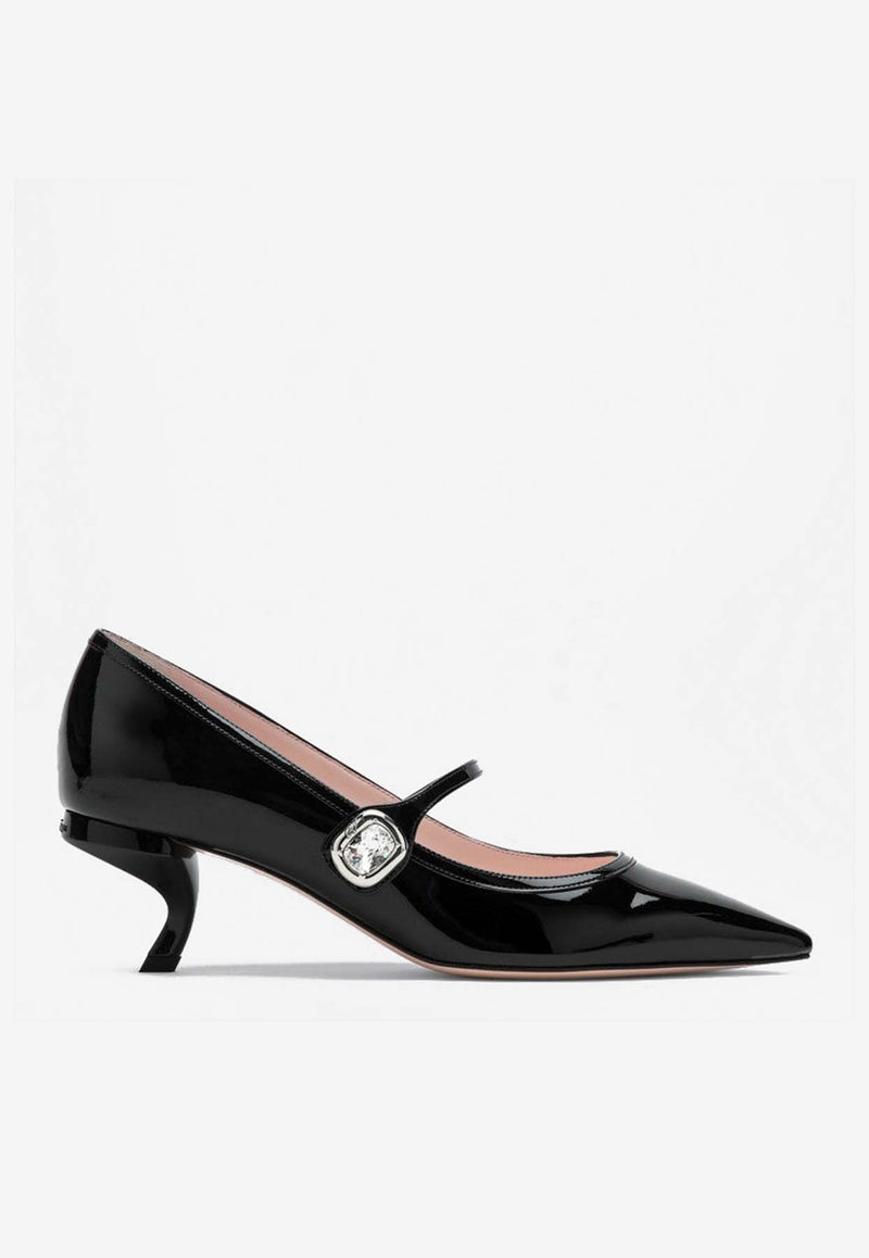 Roger Vivier Mary Jane 55 Virgule Pumps in Patent Leather Black RVW63839280D1P/P_ROGVI-B999