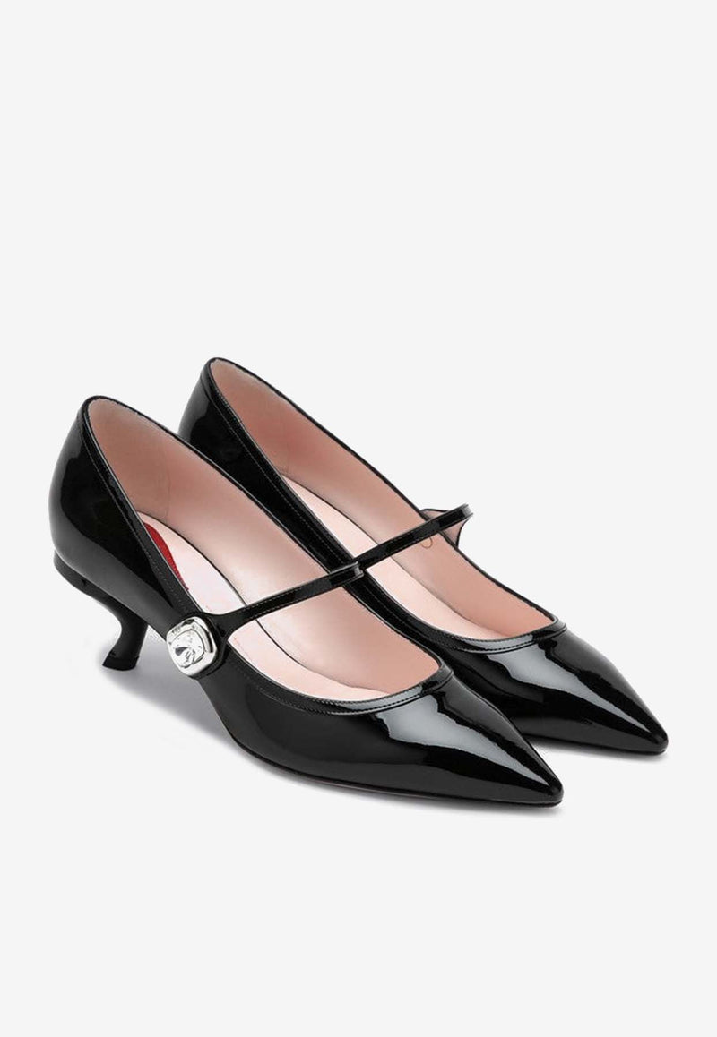 Roger Vivier Mary Jane 55 Virgule Pumps in Patent Leather Black RVW63839280D1P/P_ROGVI-B999