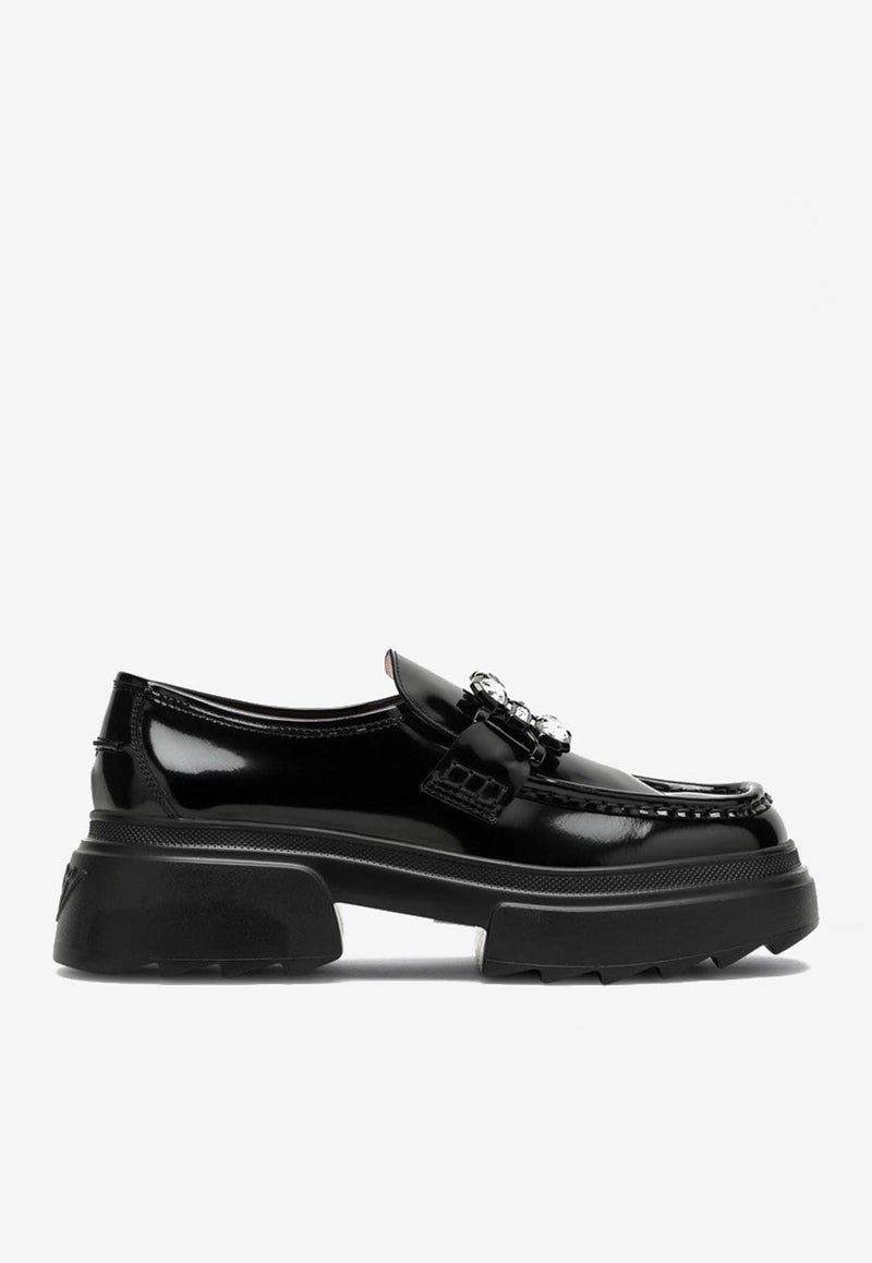 Roger Vivier Wallaviv Patent Leather Flatform Loafers Black