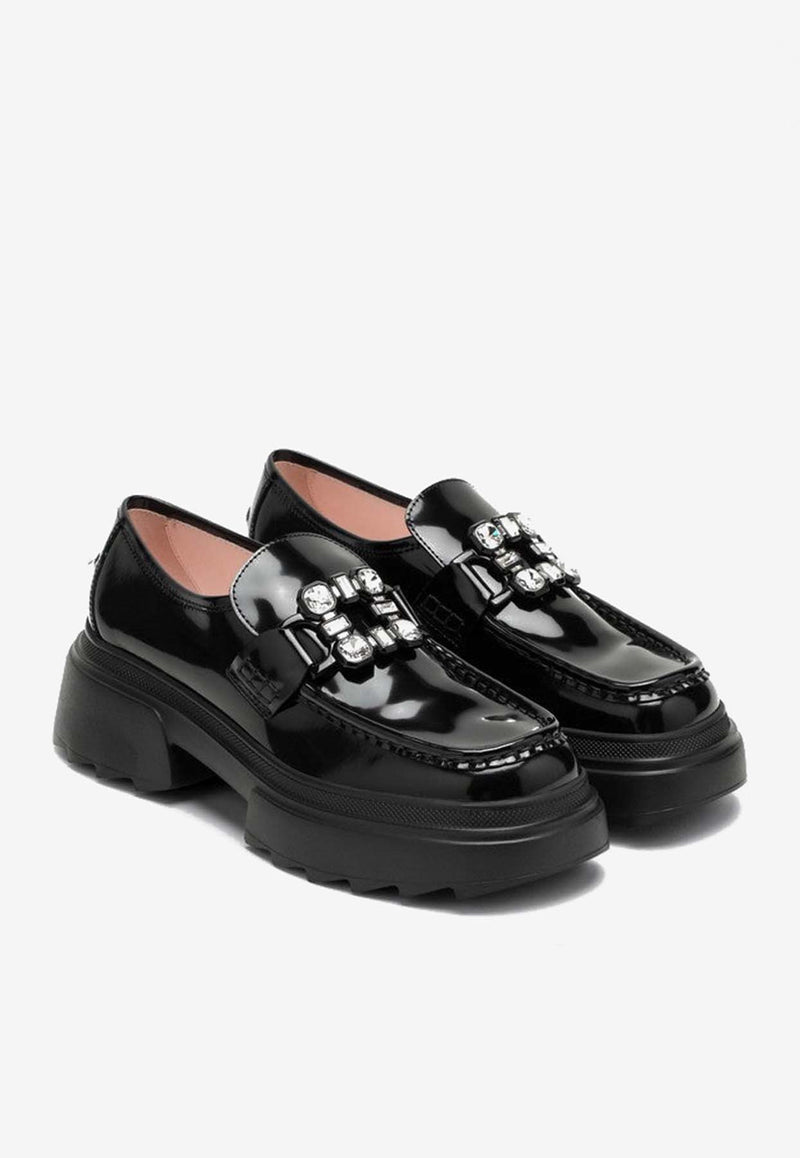 Roger Vivier Wallaviv Patent Leather Flatform Loafers Black