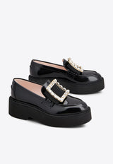 Roger Vivier Viv' Rangers Crystal Embellished Leather Loafers Black RVW74025880MRK/Q_ROGVI-B999