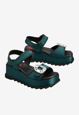 Roger Vivier Slidy Viv' 65 Satin Wedge Sandals Green RVW77544510RS0 V801