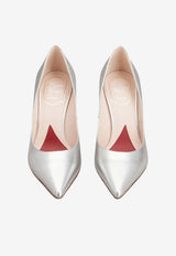 Roger Vivier 85 Jewel Heel Pumps in Metallic Leather Silver RVW78943010KAC B200