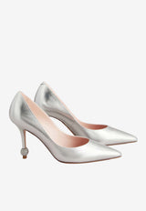 Roger Vivier 85 Jewel Heel Pumps in Metallic Leather Silver RVW78943010KAC B200