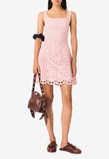 MAJE Crochet Knit Mini Dress Pink