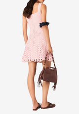 MAJE Crochet Knit Mini Dress Pink