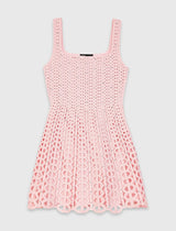 MAJE Crochet Knit Mini Dress Pink