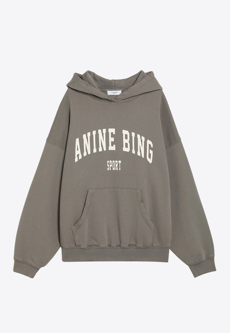 Anine Bing Harvey Logo Print Hooded Sweatshirt Green S-08-5185CO/Q_ANINE-310