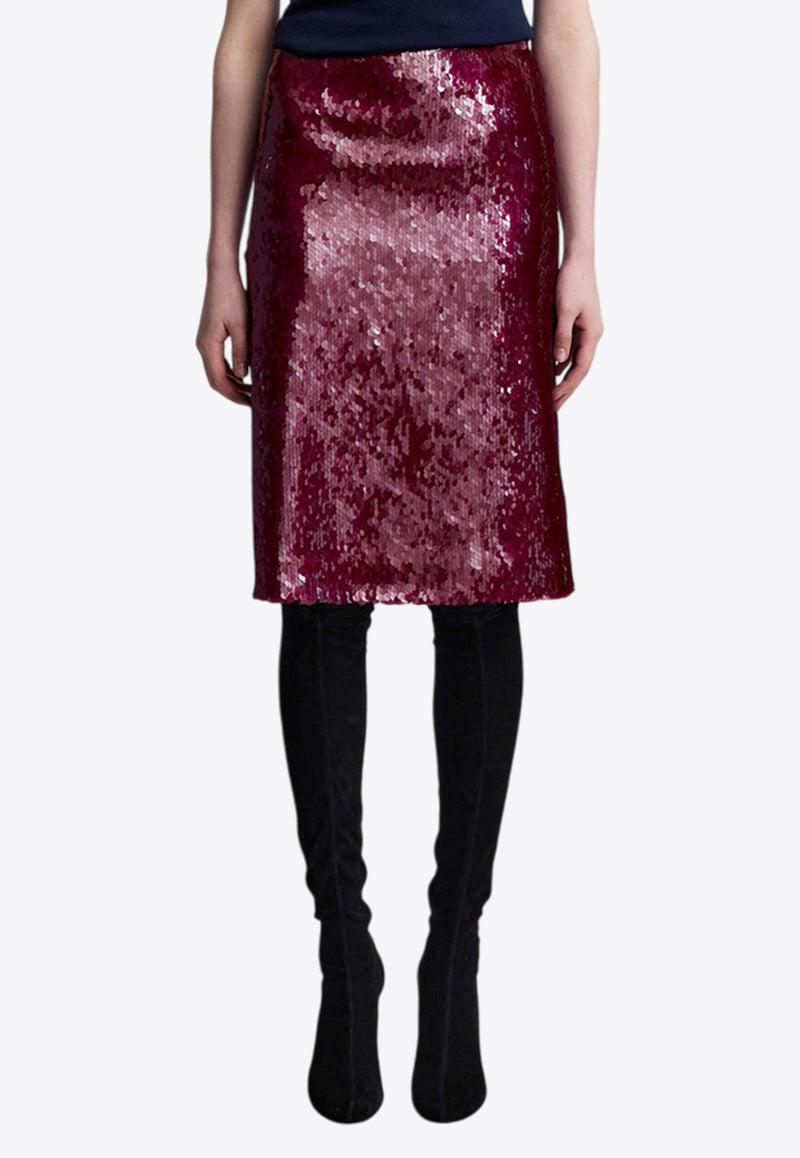 16ARLINGTON Este Sequin-Embellished Knee-Length Skirt S-099-PW24BURGUNDY