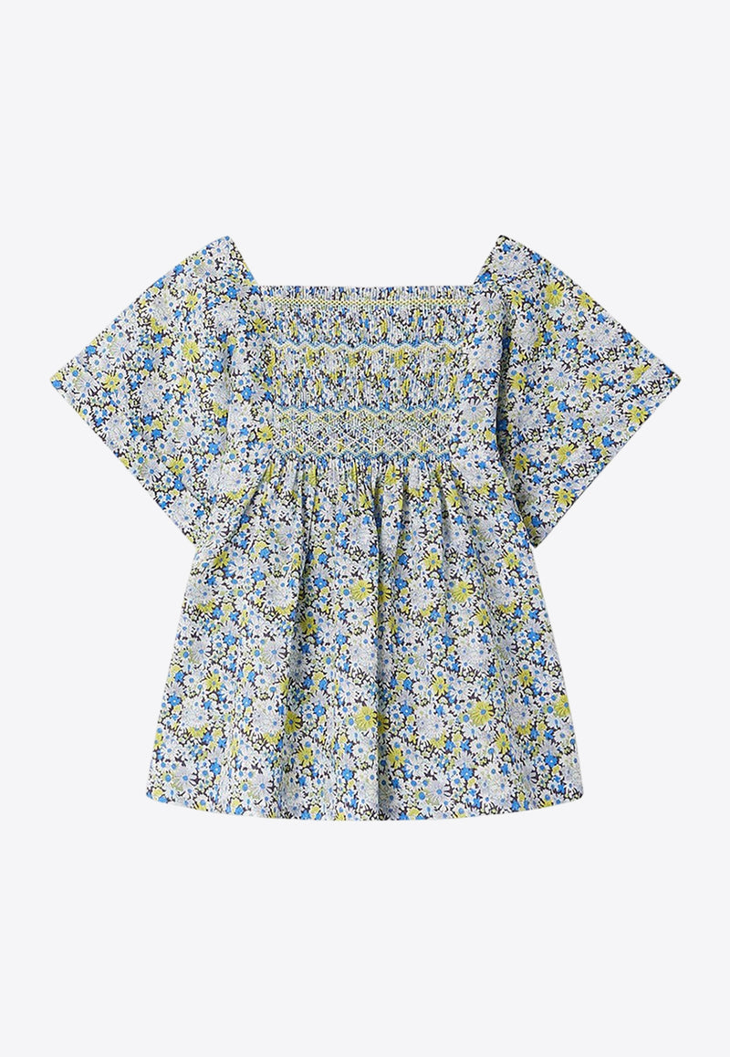 Bonpoint Girls Pays Floral Print Blouse Blue S04GBLW00019-ACO/O_BONPO-515