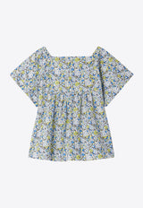 Bonpoint Girls Pays Floral Print Blouse Blue S04GBLW00019-ACO/O_BONPO-515