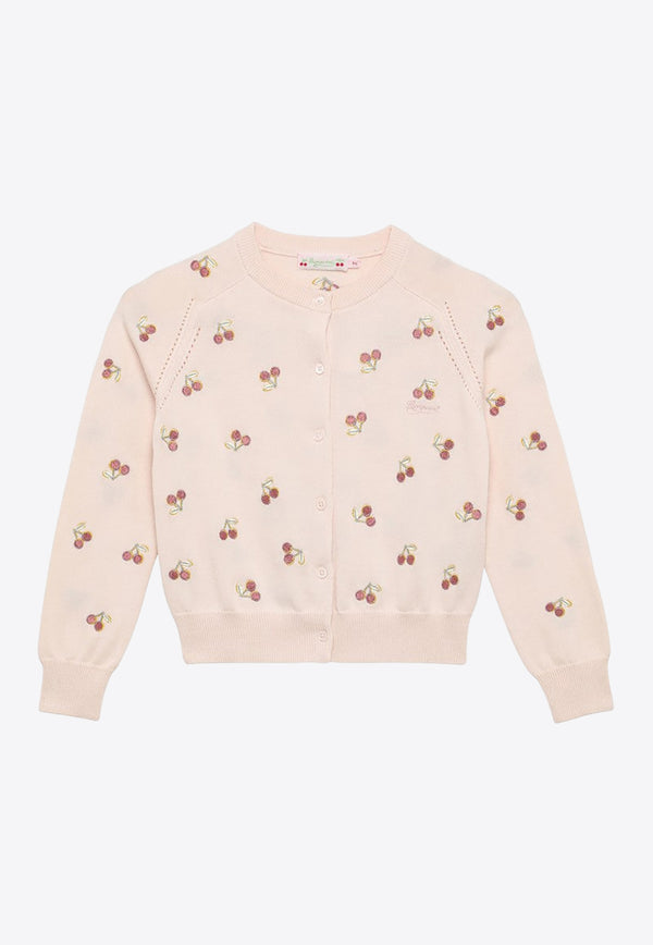 Bonpoint Girls Aizoon Cherry Embroidered Cardigan Pink S04GCAK00004-BCO/O_BONPO-120