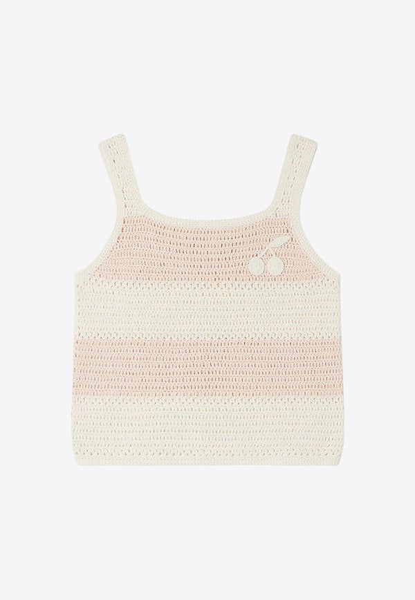 Bonpoint Girls Cap Striped Crochet Tank Top Pink S04GJUK00008-BCO/O_BONPO-225A
