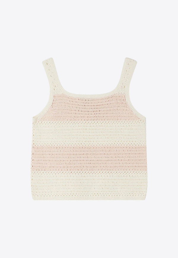 Bonpoint Girls Cap Striped Crochet Tank Top Pink S04GJUK00008-BCO/O_BONPO-225A