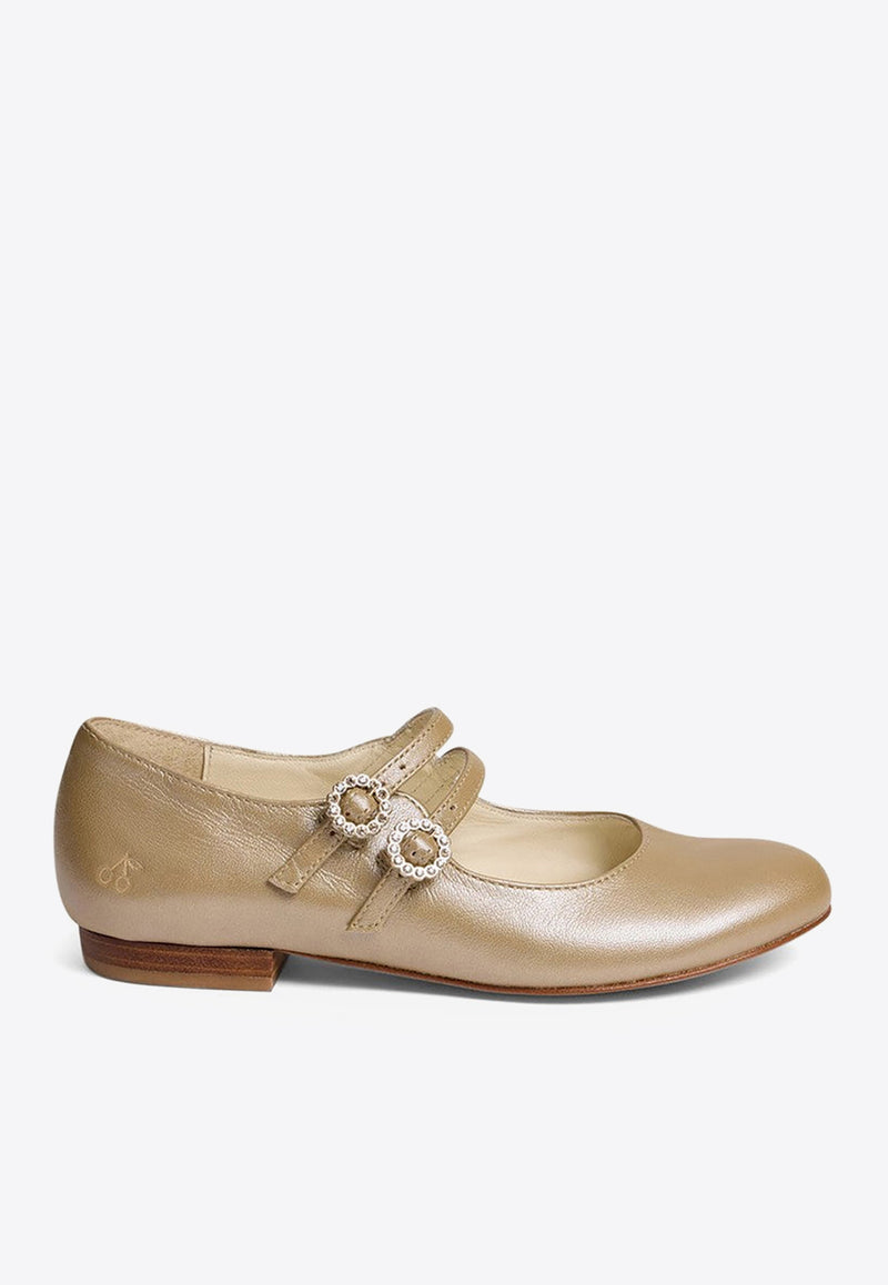 Bonpoint Girls Tam Mary-Jane Ballet Flats Gold S04GSOL00006-ALE/O_BONPO-032C