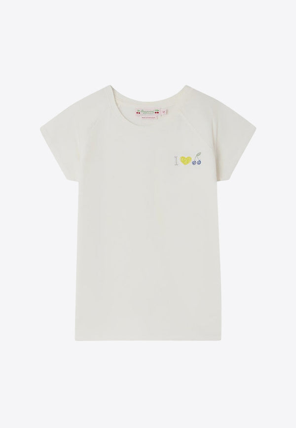 Bonpoint Girls Asmae Embroidered Crewneck T-shirt White S04GTSK00002-ACO/O_BONPO-102