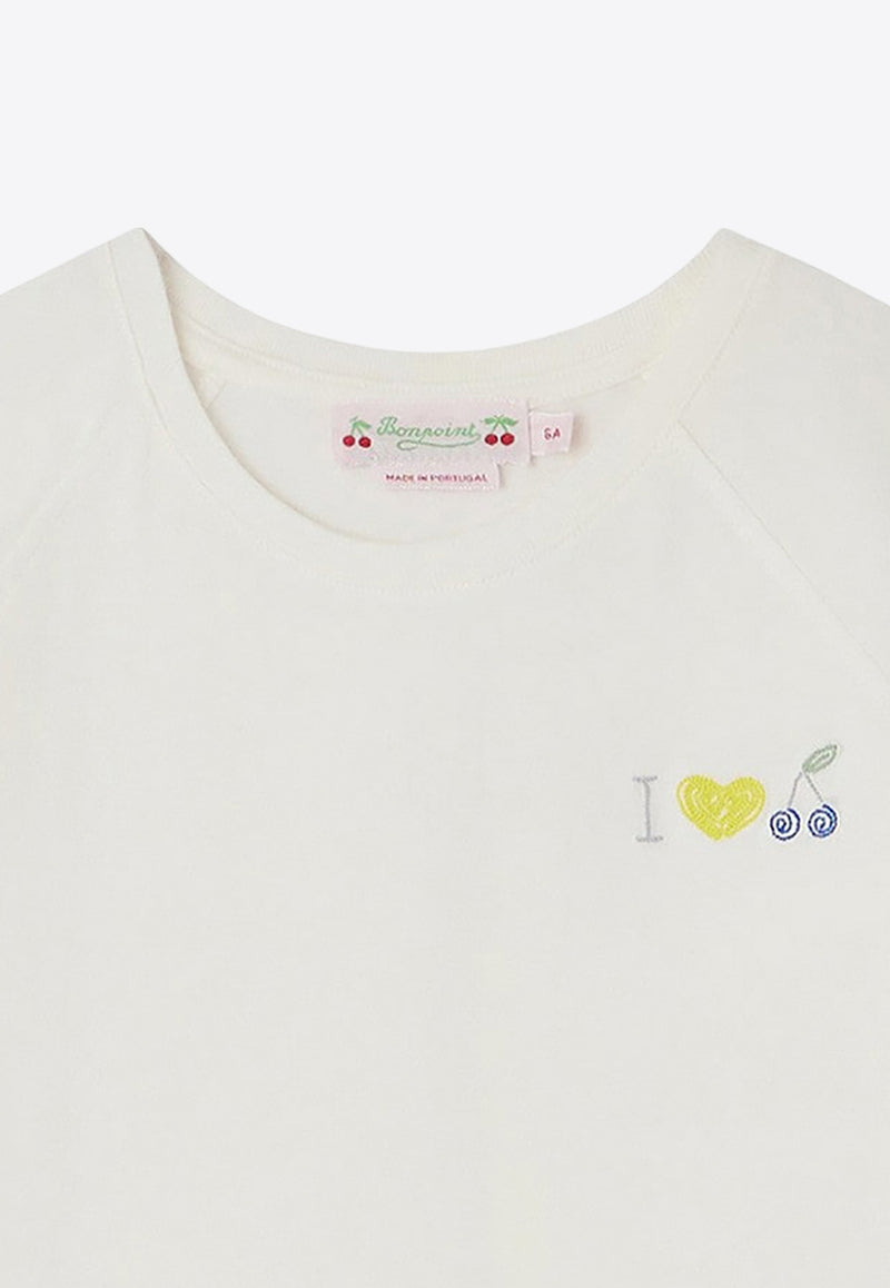 Bonpoint Girls Asmae Embroidered Crewneck T-shirt White S04GTSK00002-ACO/O_BONPO-102