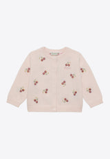 Bonpoint Girls Claudie Cherry Embroidered Cardigan Pink S04XCAK00002-BCO/O_BONPO-120